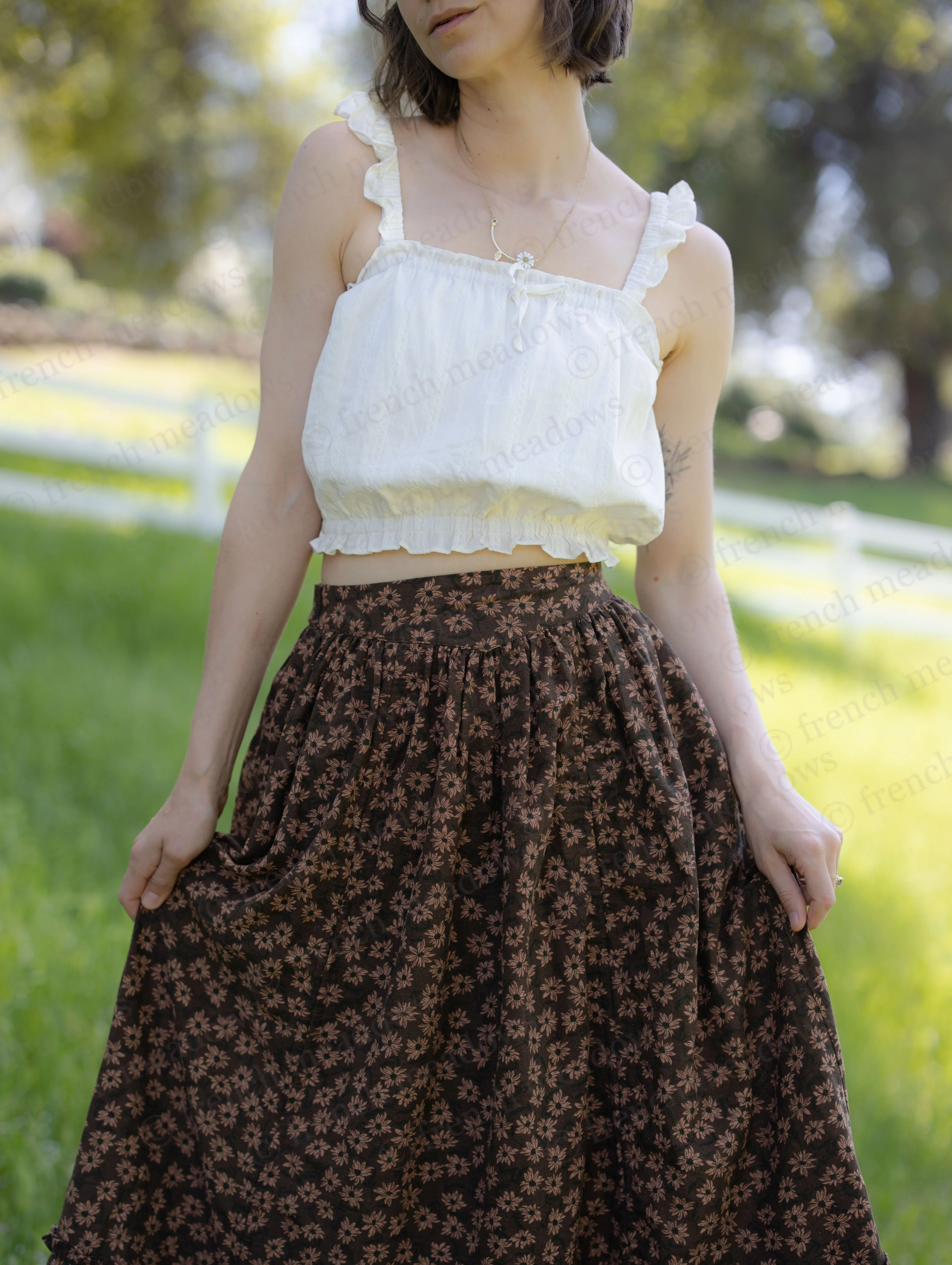 Brown Ditsy Floral Ruffle Skirt - Image 13