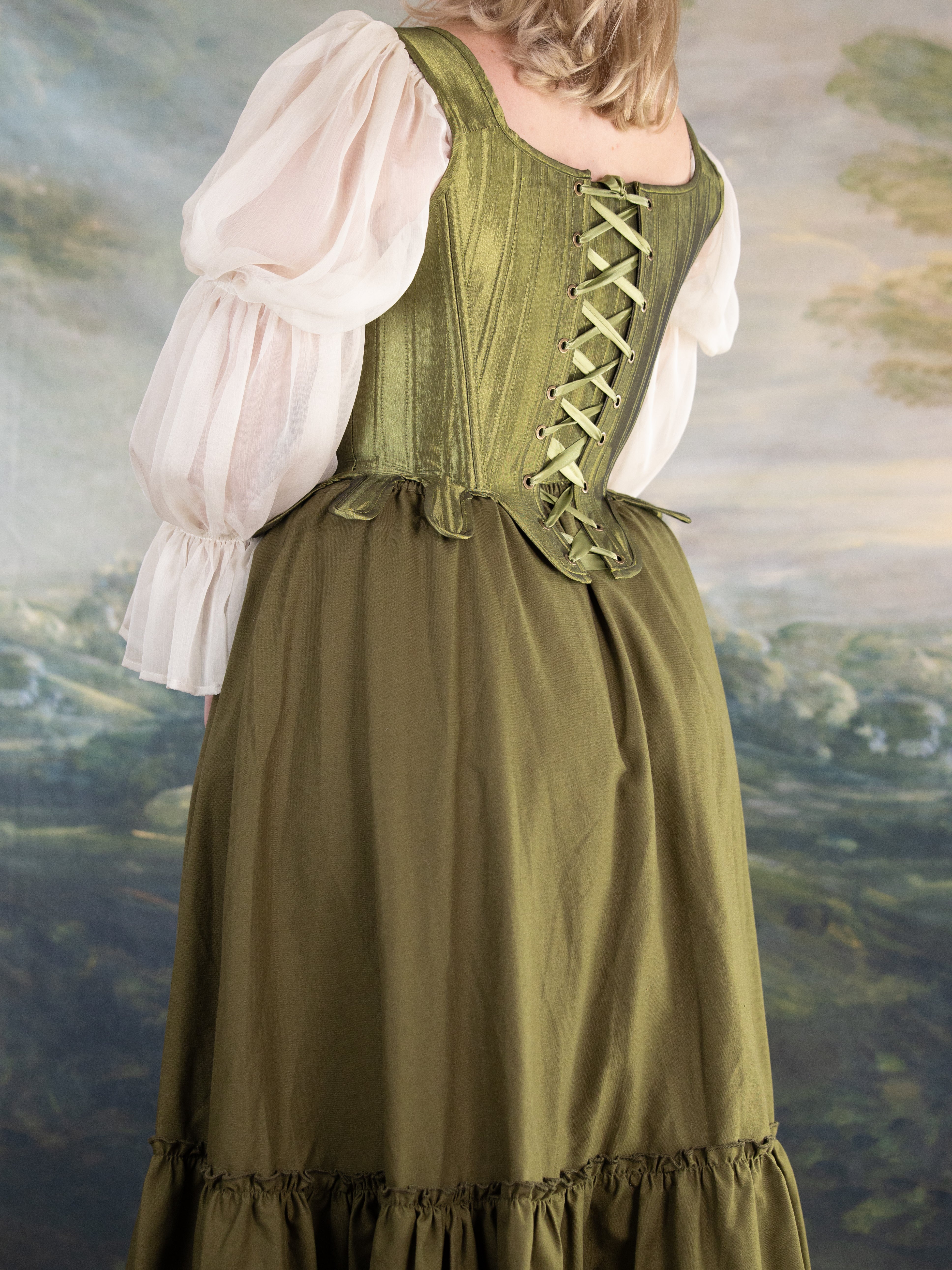 Chartreuse Satin 18th Century Stays - Image 10