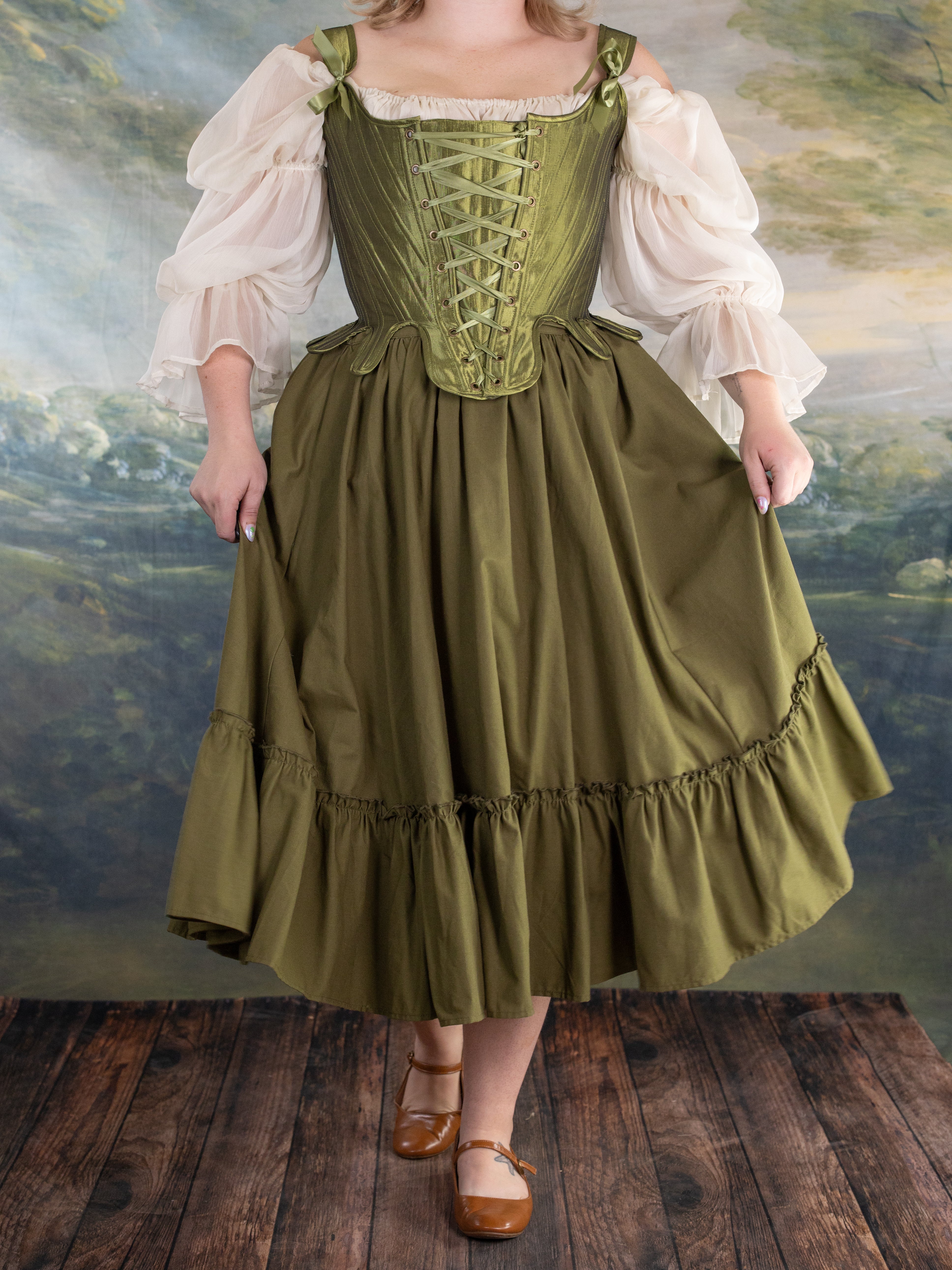 Chartreuse Satin 18th Century Stays - Image 6