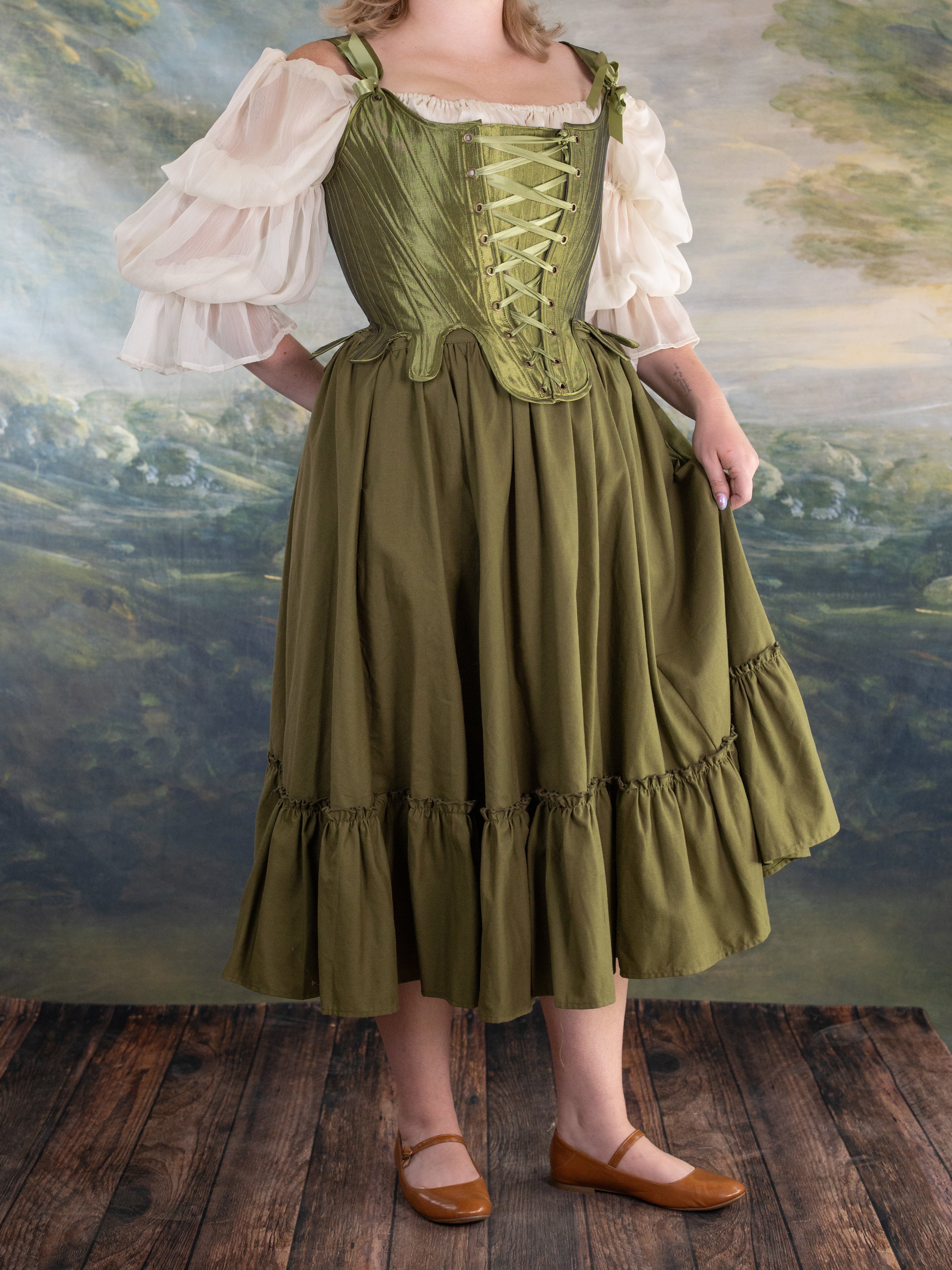 Chartreuse Satin 18th Century Stays - Image 7