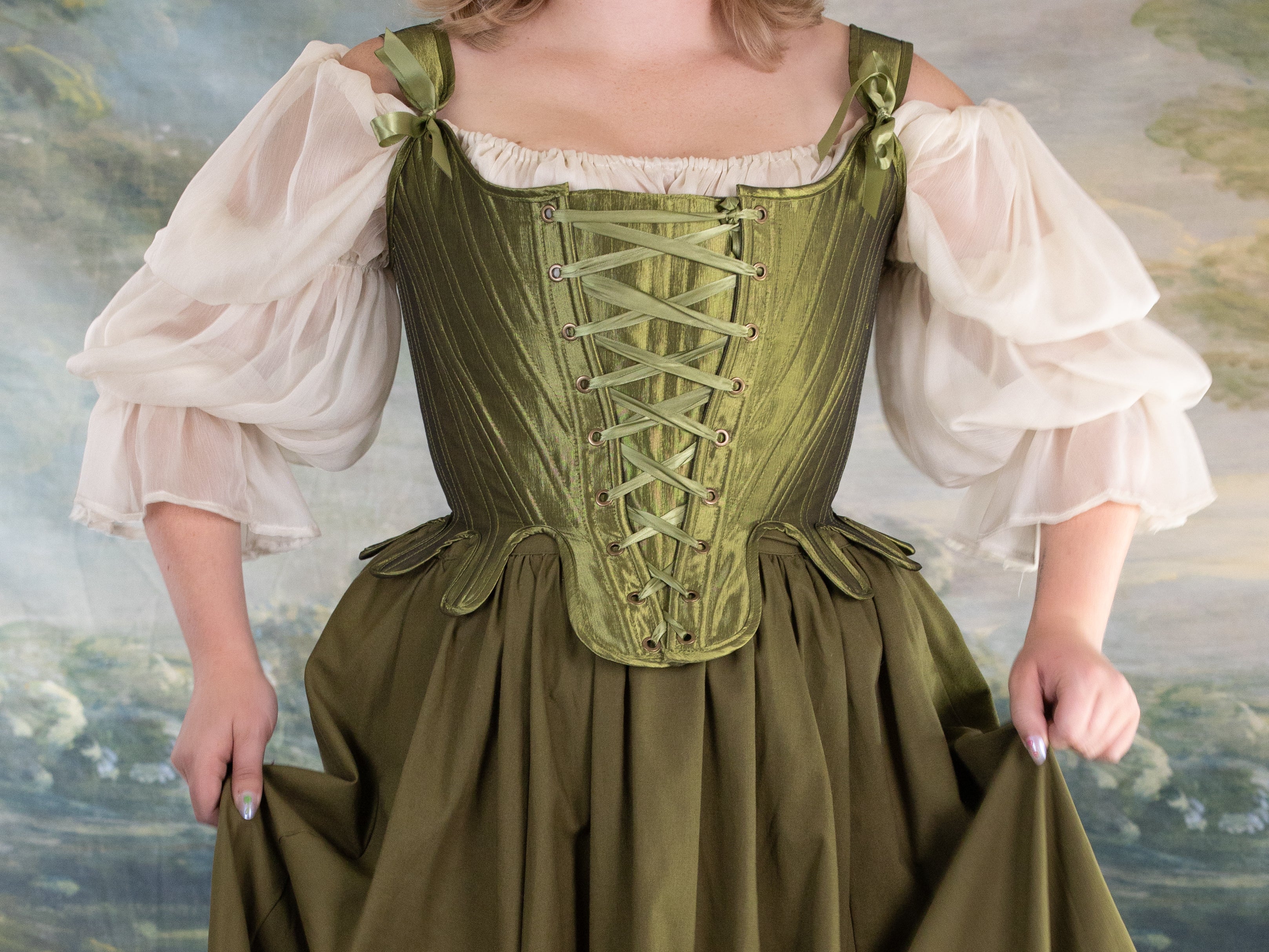 Chartreuse Satin 18th Century Stays - Image 8