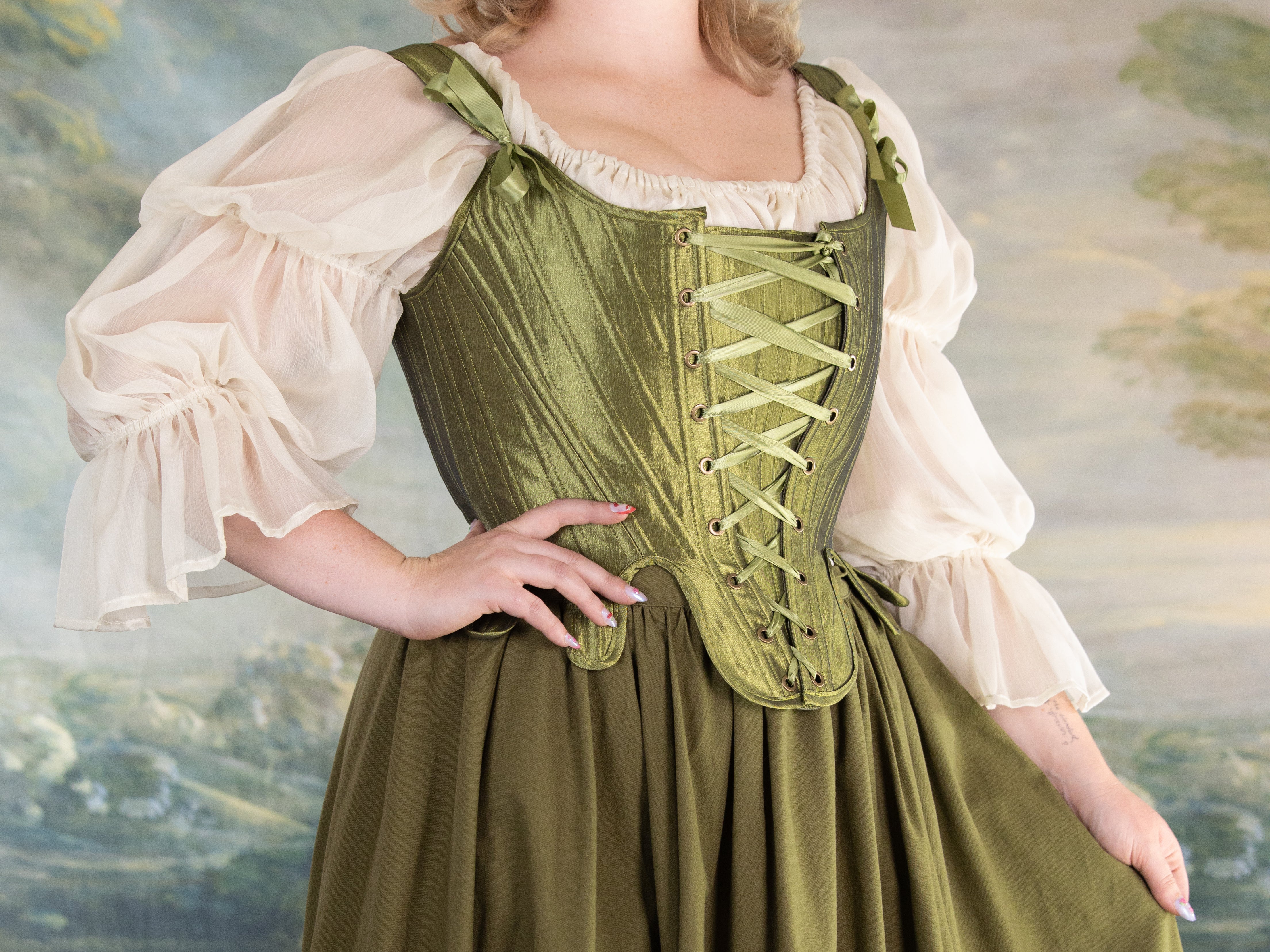 Chartreuse Satin 18th Century Stays - Image 9
