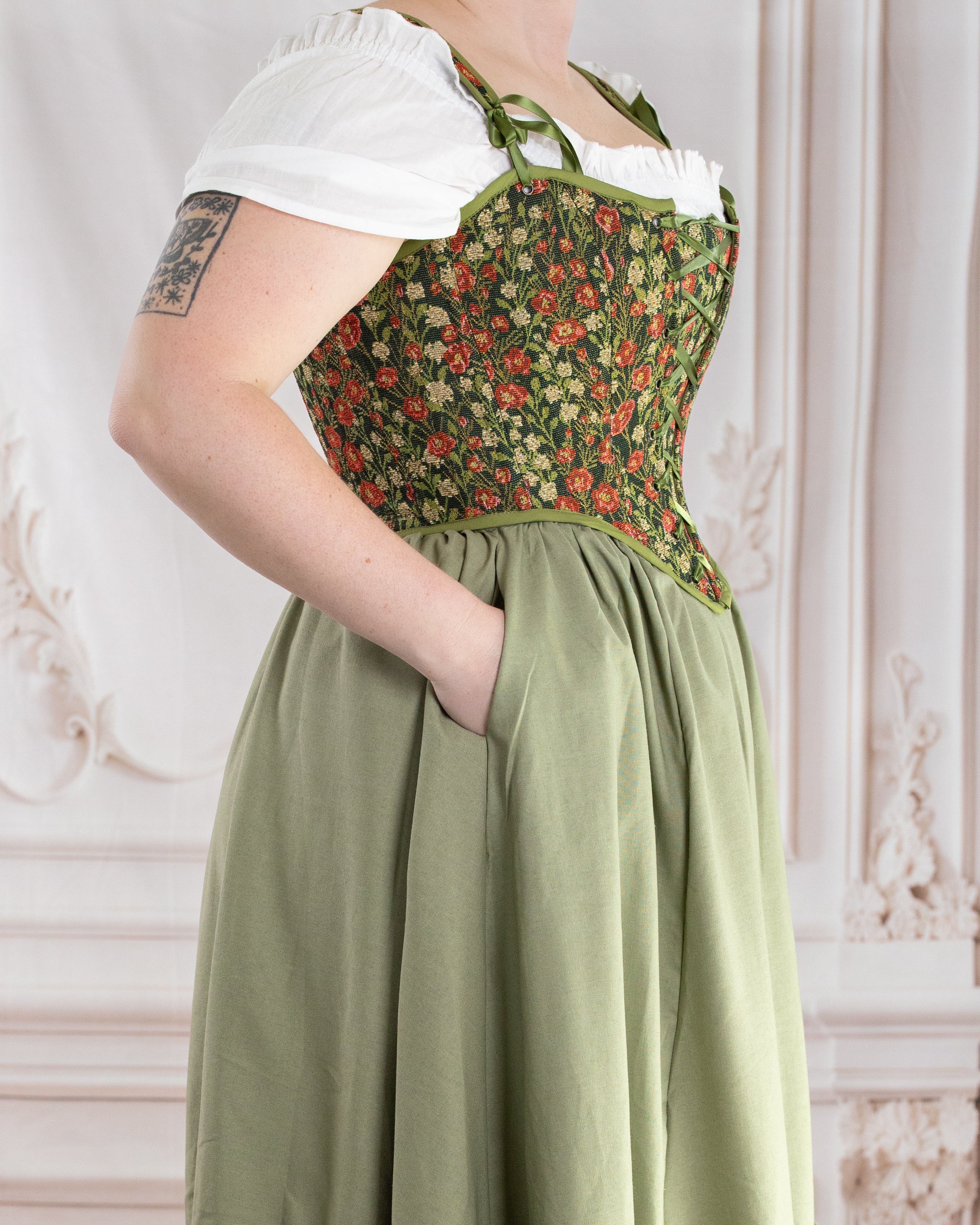 Green Floral Tapestry Corset - Image 13