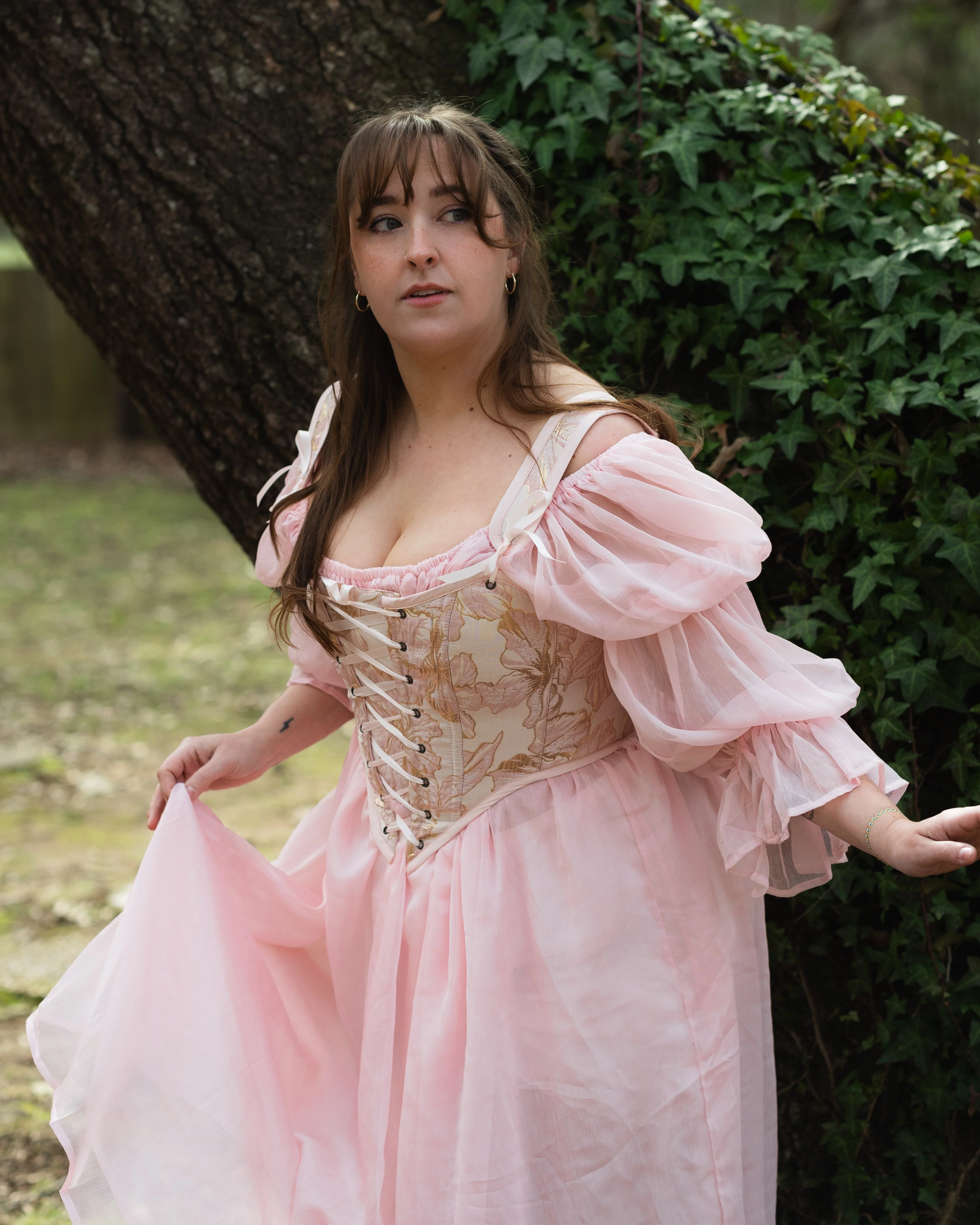 Pink and Gold Metallic Floral Corset - Image 10