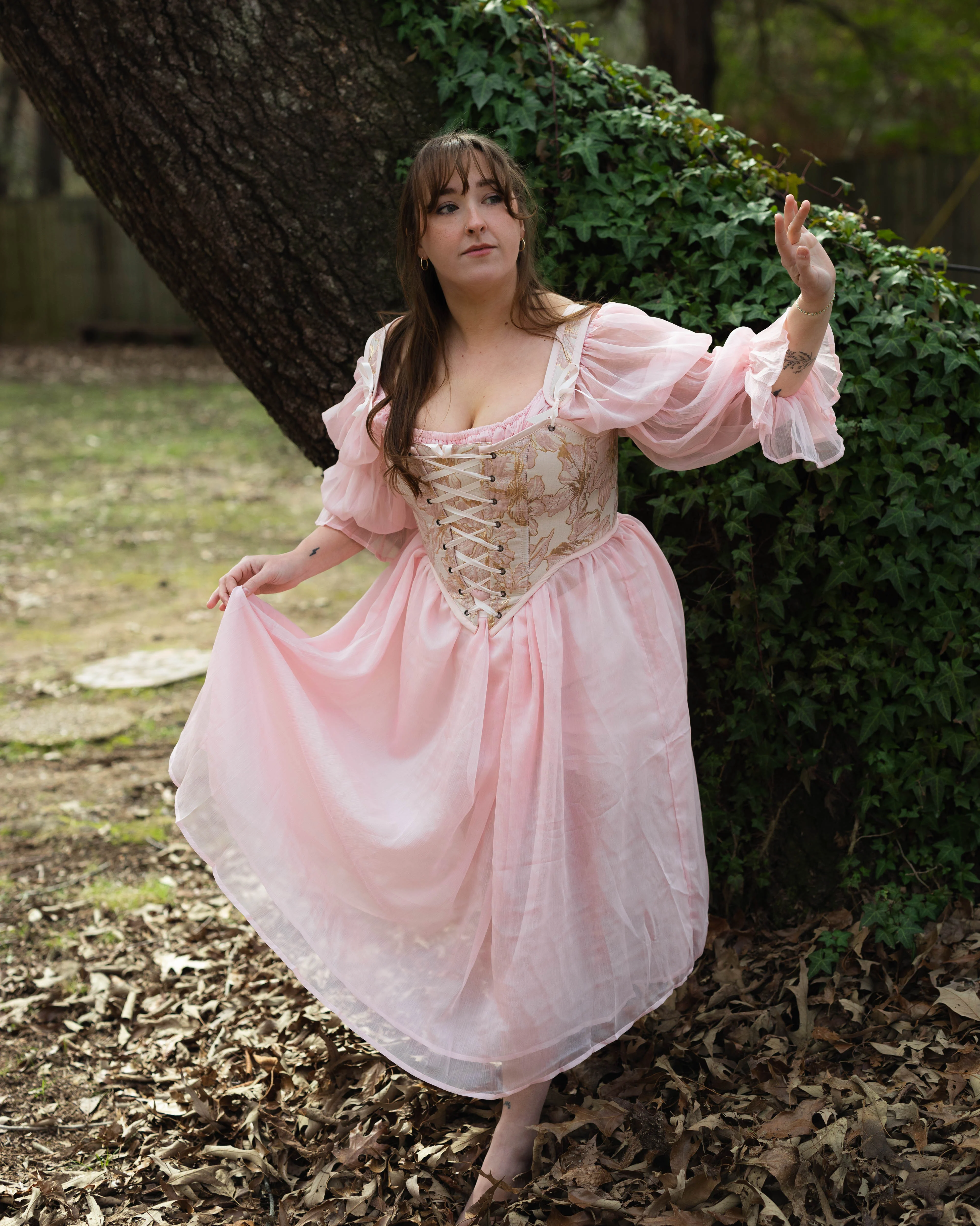 Pink and Gold Metallic Floral Corset - Image 11